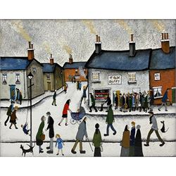 John Hanley (Northern British 1947-): 'Ye Olde Chippy', oils and acrylic ink on canvas signed, titled verso 40cm x 50cm 