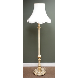  Cream and gilt standard lamp, ornate reeded column with shade, H148cm  