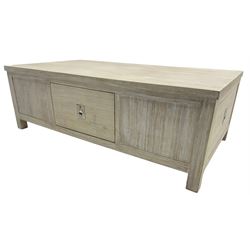 Contemporary lime-washed oak coffee table, fitted with four drawers 