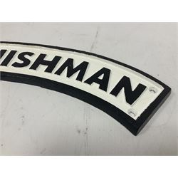 Arched cast iron Cornishman sign, L48cm