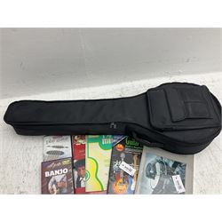 Rally five-string banjo with mahogany solid back L101cm in soft carrying case; and Brunswick Model BF200 acoustic guitar L103cm; with small quantity of instructional DVDs and booklets