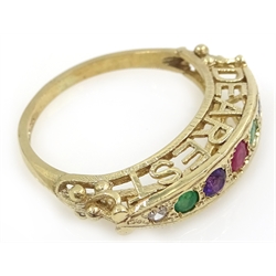  9ct gold 'dearest ring' set with precious stones hallmarked  