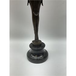 Art Deco style bronze figure of a dancer, after 'Berrard', raised upon a circular base, with foundry mark, H49cm