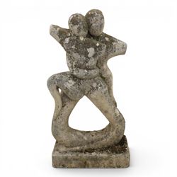 Pair of composite stone gardens sculptures, in the manner of Henry Moore, tallest 102cm