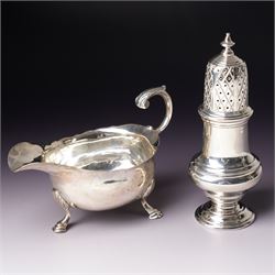 Silver vase shape sugar caster H15cm London 1975 Maker C J Vander Ltd and a George III sil...