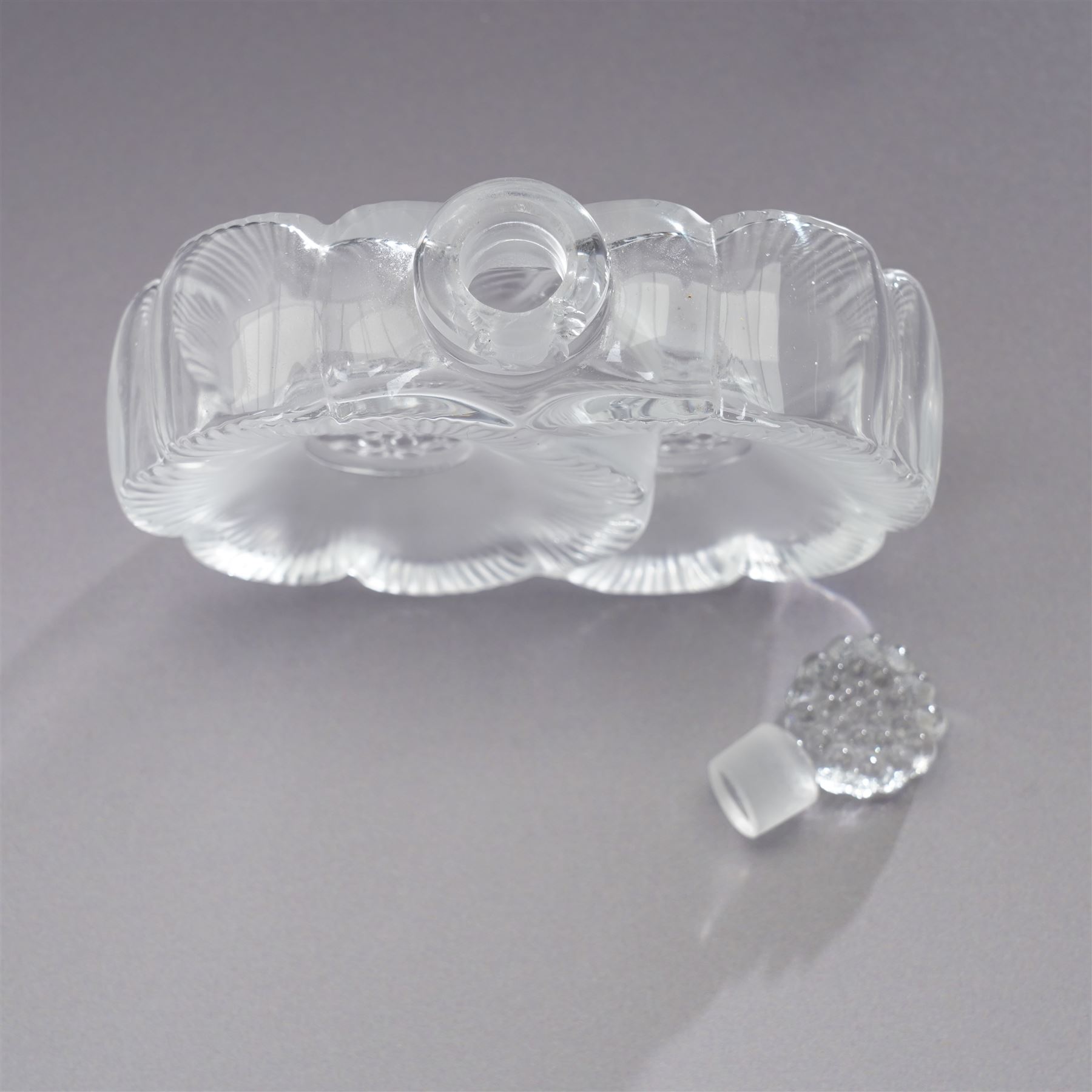 Lalique 'Deux Fleur' perfume bottle, signed to base, W9.5cm 