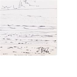 Jack Rigg (British 1927-2023): Thames Sailing Barge 'Dawn', ink and watercolour signed and dated 1976, together with two associated sketches 37cm x 53cm 