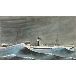 English School (20th century): 'SS Fylingdale Whitby in Gulf of Lyons - 1930', watercolour...