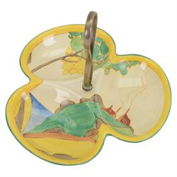 Clarice Cliff Bizarre Secret pattern trefoil dish, circa 1932, with printed mark beneath, H18cm