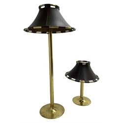 Anna Ehrner (Swedish 1948-) for Ateljé Lyktan - 1980s brass standard lamp with leather shade (H135cm); and matching table lamp (H67cm)