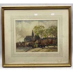 George Graham (British 1881-1941): Promenade in France, watercolour signed and dated 1914, 16cm x 34cm