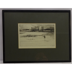  Fishing by a River, drypoint etching signed in pencil by Norman Wilkinson (British 1878-1971) 18cm x 27.5cm   