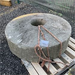 Large 19th century thick stone circular mill wheel, domed form - THIS LOT IS TO BE COLLECTED BY APPOINTMENT FROM DUGGLEBY STORAGE, GREAT HILL, EASTFIELD, SCARBOROUGH, YO11 3TX