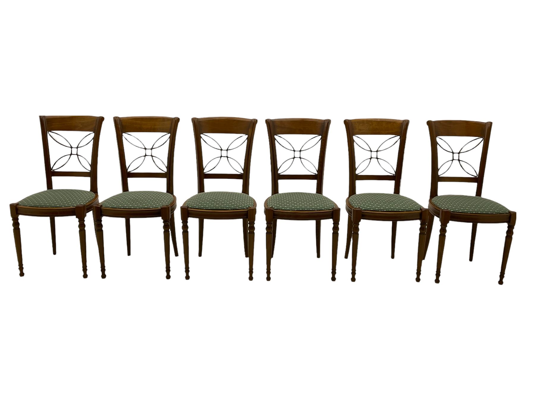 Ernest Menard - cherry wood and wrought metal dining table with glass top, and set six matching dining chairs