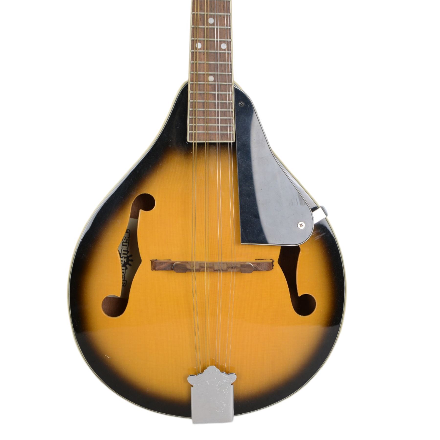 Boston 'A' style teardrop mandolin, together with a similar Gear 4 Music example and two Ultralite by Tanglewood stands