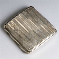 1920s silver cigarette case, with engine turned decoration and engraved monogram, hallmark...