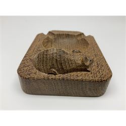Mouseman oak ashtray, canted rectangular form with carved mouse signature, by the workshop of Robert Thompson, Kilburn, L10cm