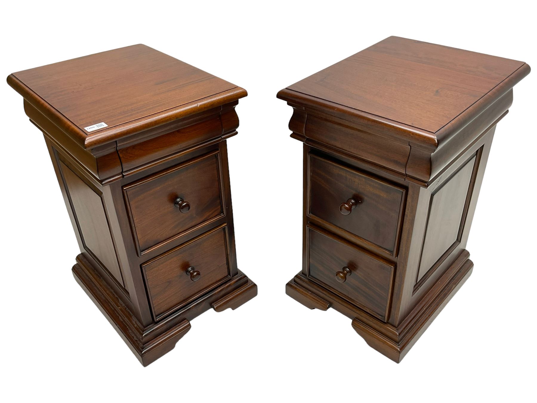 Barker & Stonehouse - 'Grosvenor' pair mahogany bedside chests, moulded rectangular top over moulded frieze drawer and two cock-beaded drawers, on bracket feet