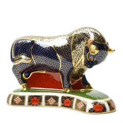 Royal Crown Derby Grecian Bull paperweight, with gold stopper, boxed