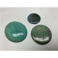 Henry George Murphy (1884-1939), collection of nine Arts & Crafts glazed ceramic roundels, of circular and oval form in tones of blue, turquoise and green in soufflé and high fired finishes, largest example D6cm smallest W2.5cm