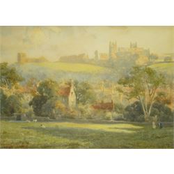 Albert George Stevens (Staithes Group 1863-1925): Yorkshire Landscape with Hilltop Ruins, watercolour signed 25cm x 35cm