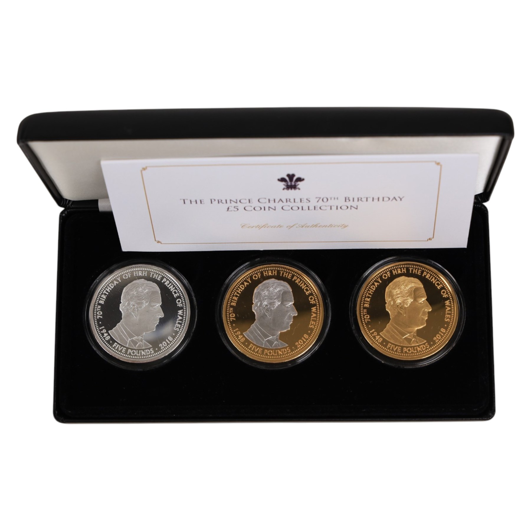 Mostly commemorative coins, including Queen Elizabeth II two pound and fifty pence coins on Change Checker cards, 'Prince Charles 70th Birthday Coin collection', etc