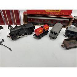 Trix Twin Railway - Hunt Class 4-4-0 locomotive and tender 'Pytchley' No.62750, boxed; 0-4-0 tank locomotive with plastic body No.67611; three passenger coaches (one boxed); six goods wagons; three boxed Yard Lamps etc; and Tri-ang Track Cleaning Car, boxed