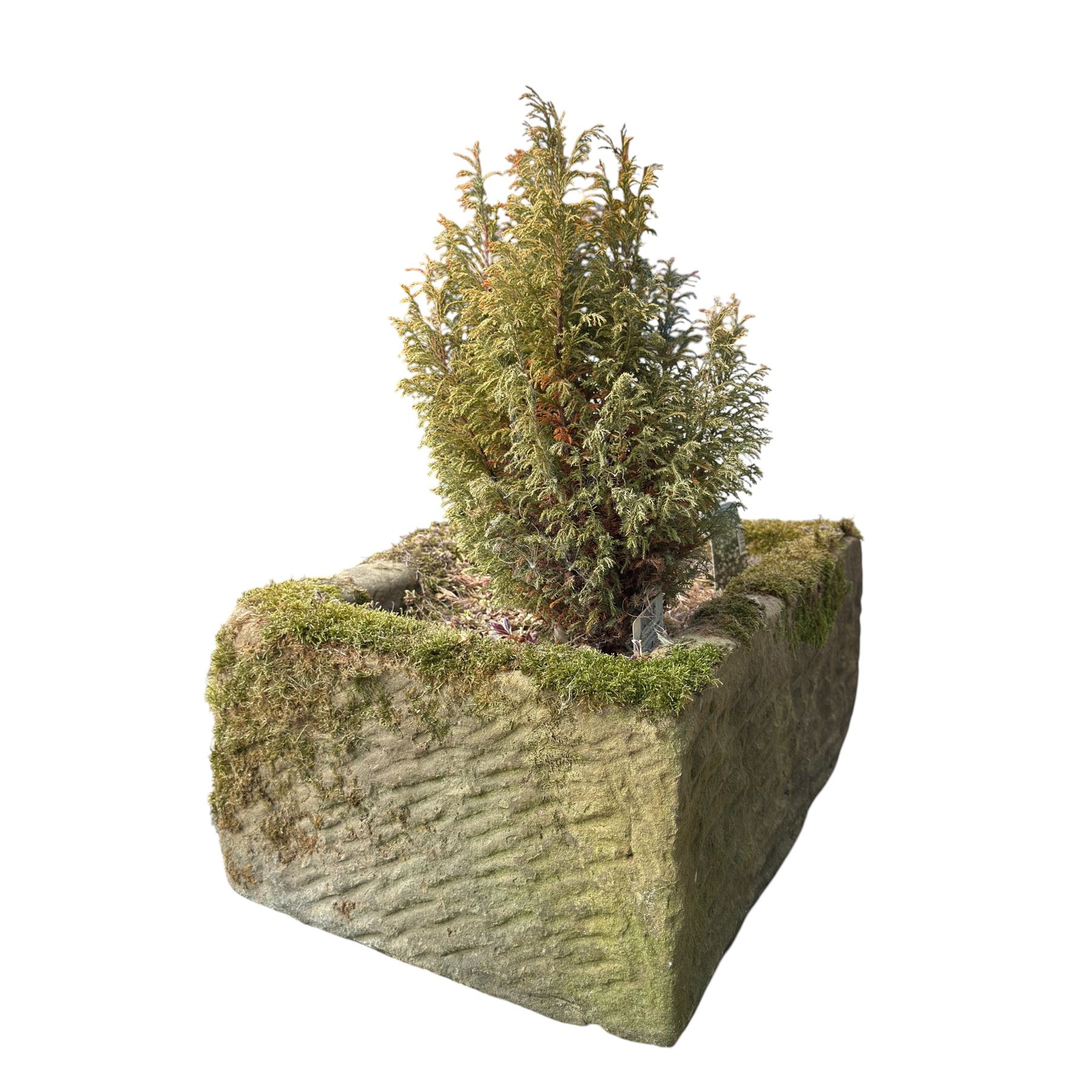 19th century hand hewn rectangular stone trough