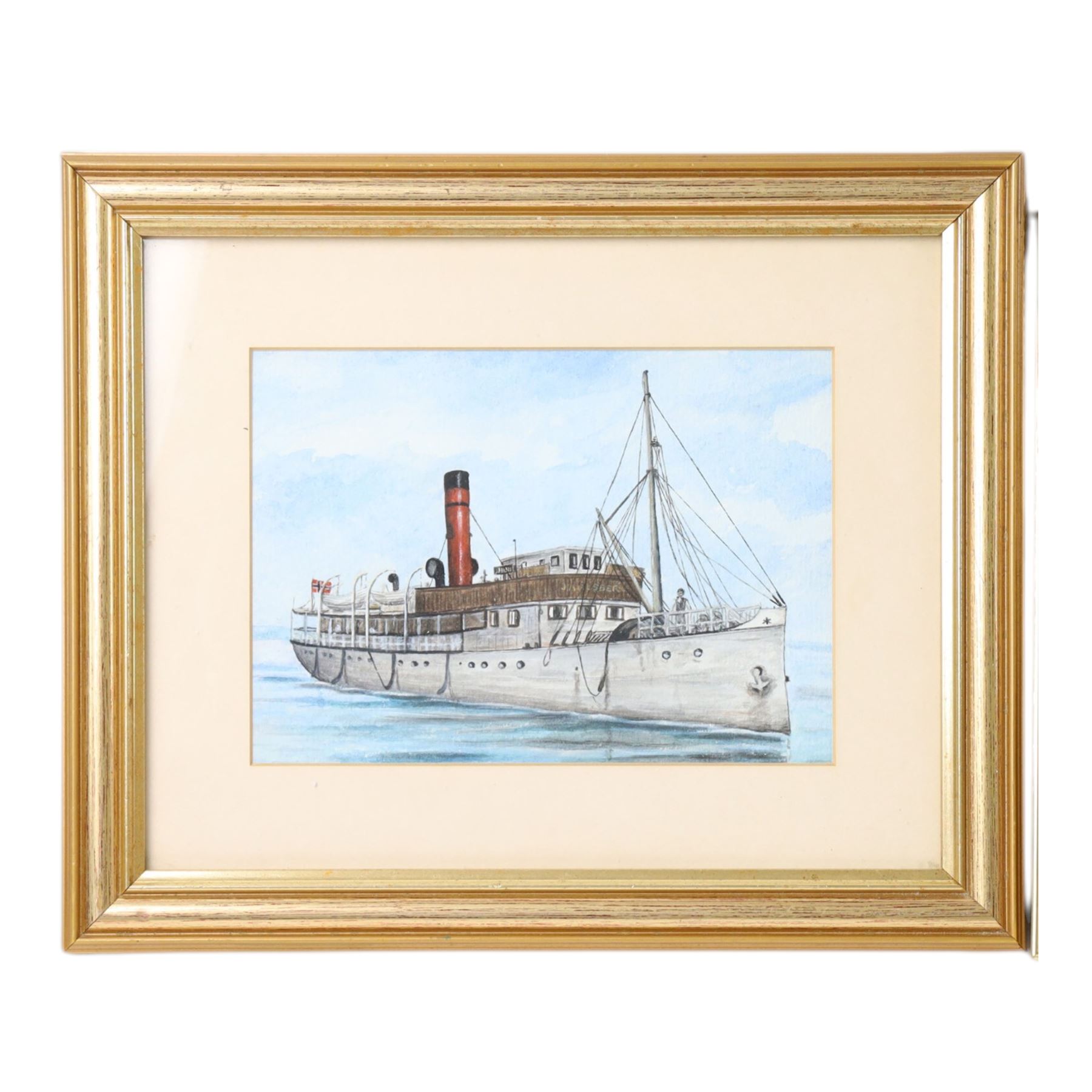 R A Pacey (British): clipper, tugboat, paddle steamer and steamboat, four watercolours, two signed, largest painting H12cm, W20cm