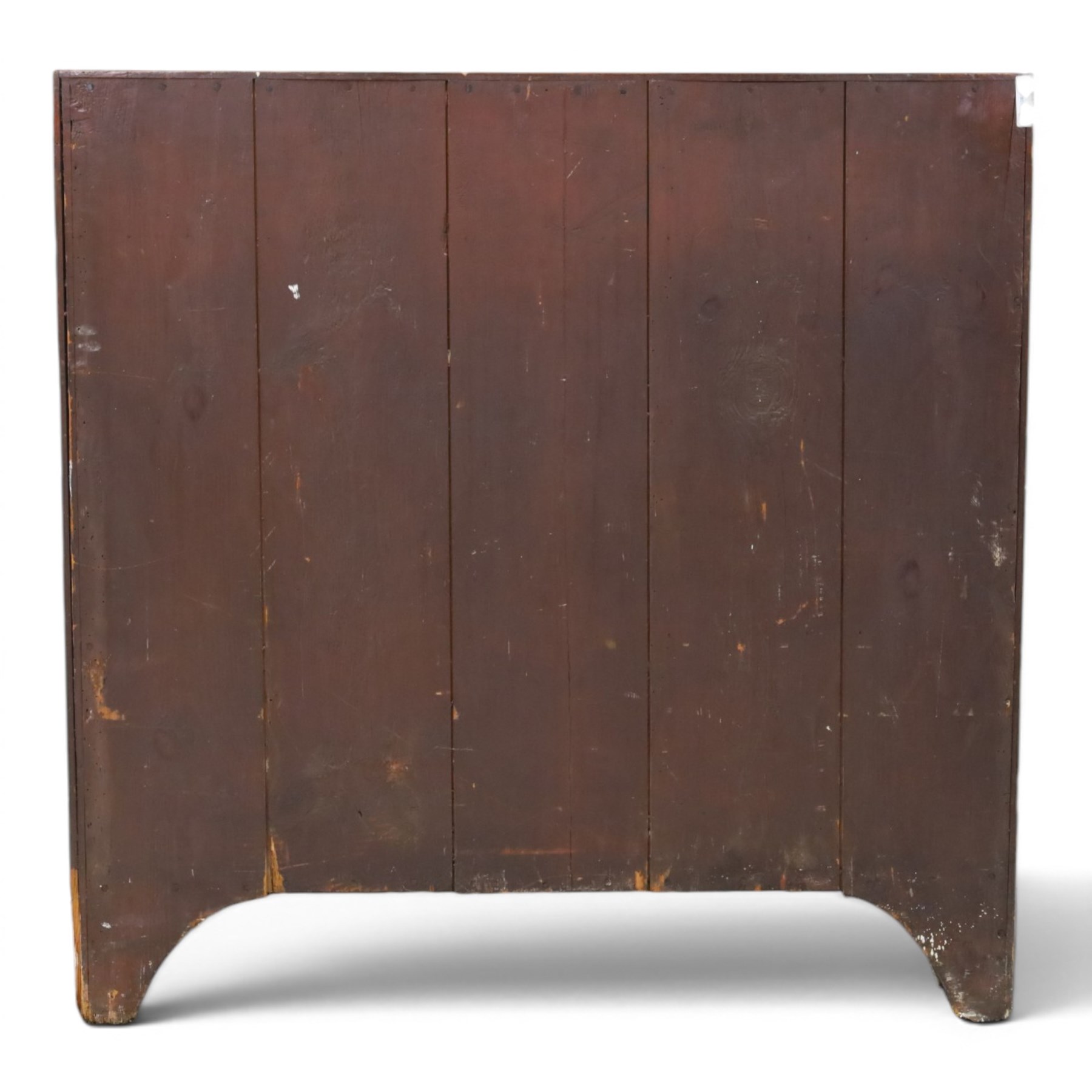 George III mahogany straight-front chest, two short over three long graduating drawers, cockbeaded edges with brass rose handles, raised on shaped supports