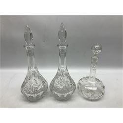 Victorian Silver plate mounted claret jug by Mappin Brothers, together with nine glass decanters 