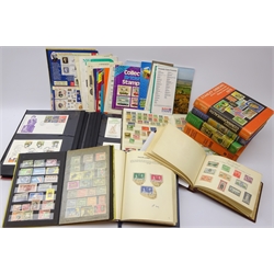  Queen Victoria and later stamps in five albums/folders including 'Victory and Peace Stamps 1945-46' album, 'May 12 Coronation 1937' album, Heligoland values to 1 Schilling, various World stamps, Great British FDCs, stamp reference books etc, in one box  