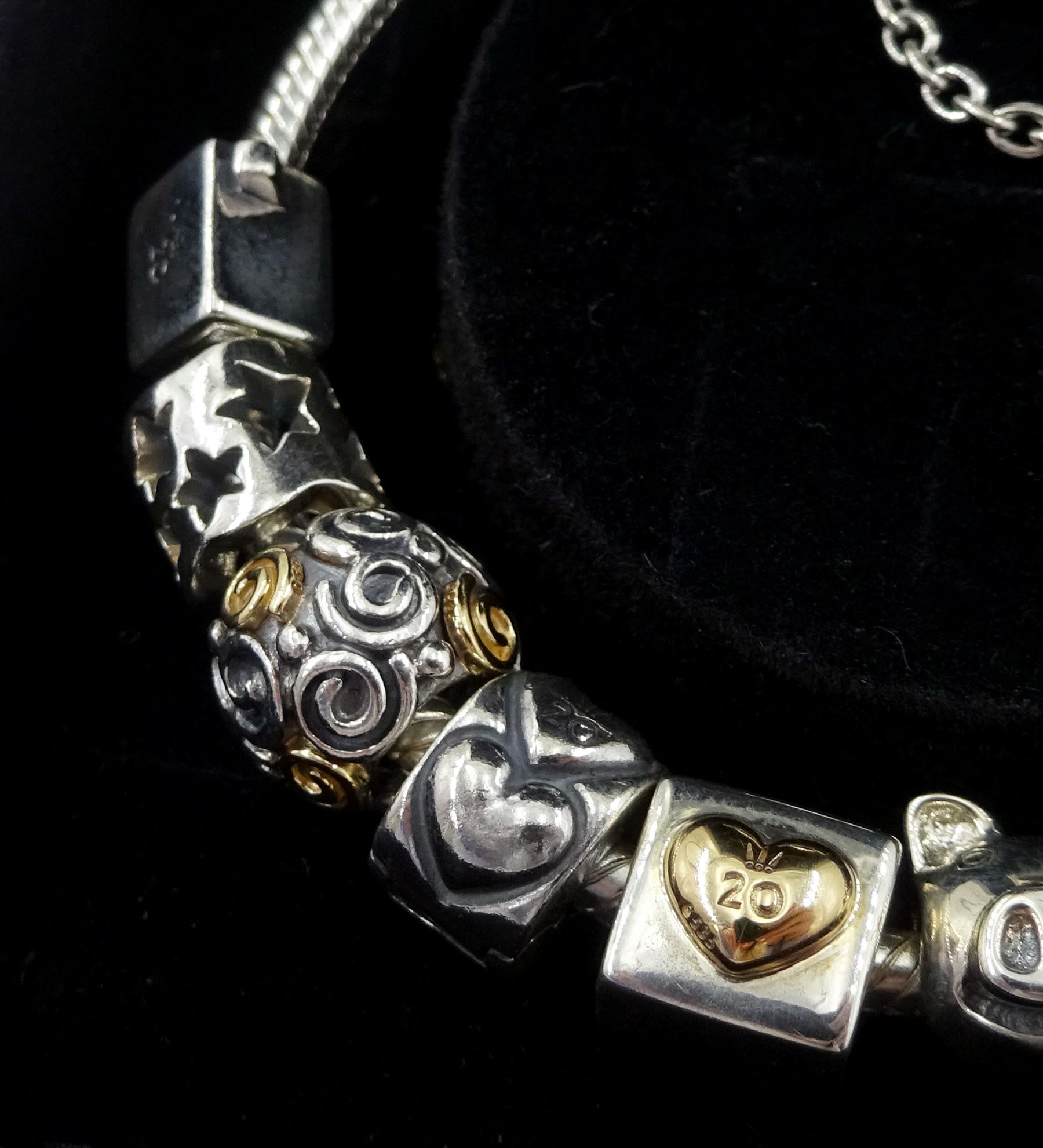 Pandora Moments 'You Are Loved' padlock silver charm bracelet, with eleven Pandora Club 2020 limited edition charms and safety chain, in Pandora box