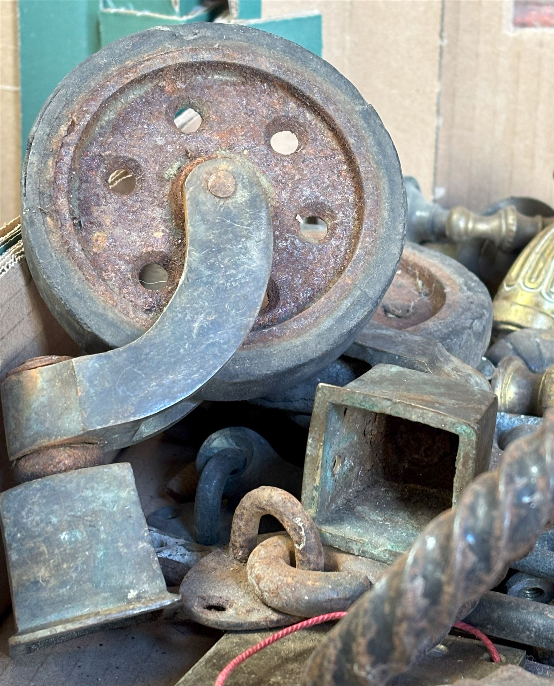 Collection of mainly early 20th century door furniture, to include Art Nouveau brass finger plates, brass door pulls and knobs, ceramic escutcheons and latches, together with other antique hardware. (some later)  - COLLECTION BY APPOINTMENT FROM: The White House, Thirsk Road, Easingwold, York, YO61 3NF - CALL 01723 507111 TO ARRANGE