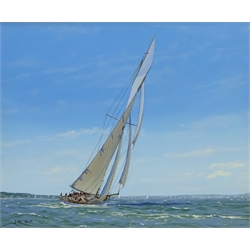  James Miller (British 1962-): Classic Yachts - 'Mariquita and Tuiga', pair oils on canvas signed, titled verso 24cm x 29cm (2)  