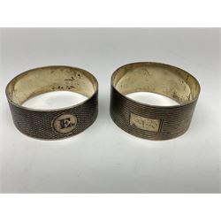 Four silver napkin rings, including pair of Art Deco examples, all hallmarked 