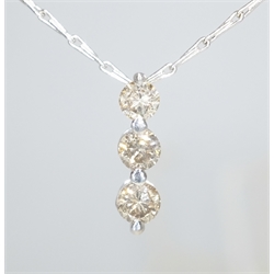  18ct white gold three stone diamond pendant necklace stamped 750 approx 0.6 carat  