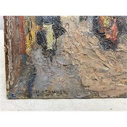 Circle of Henry Osswa Tanner (American 1859-1937): North African Street Scene, oil on board signed 30cm x 22cm (unframed)