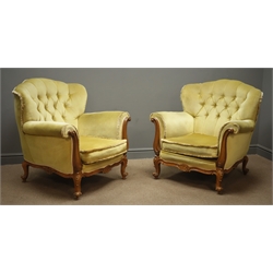  Pair 20th century French style walnut framed armchairs, W90cm  