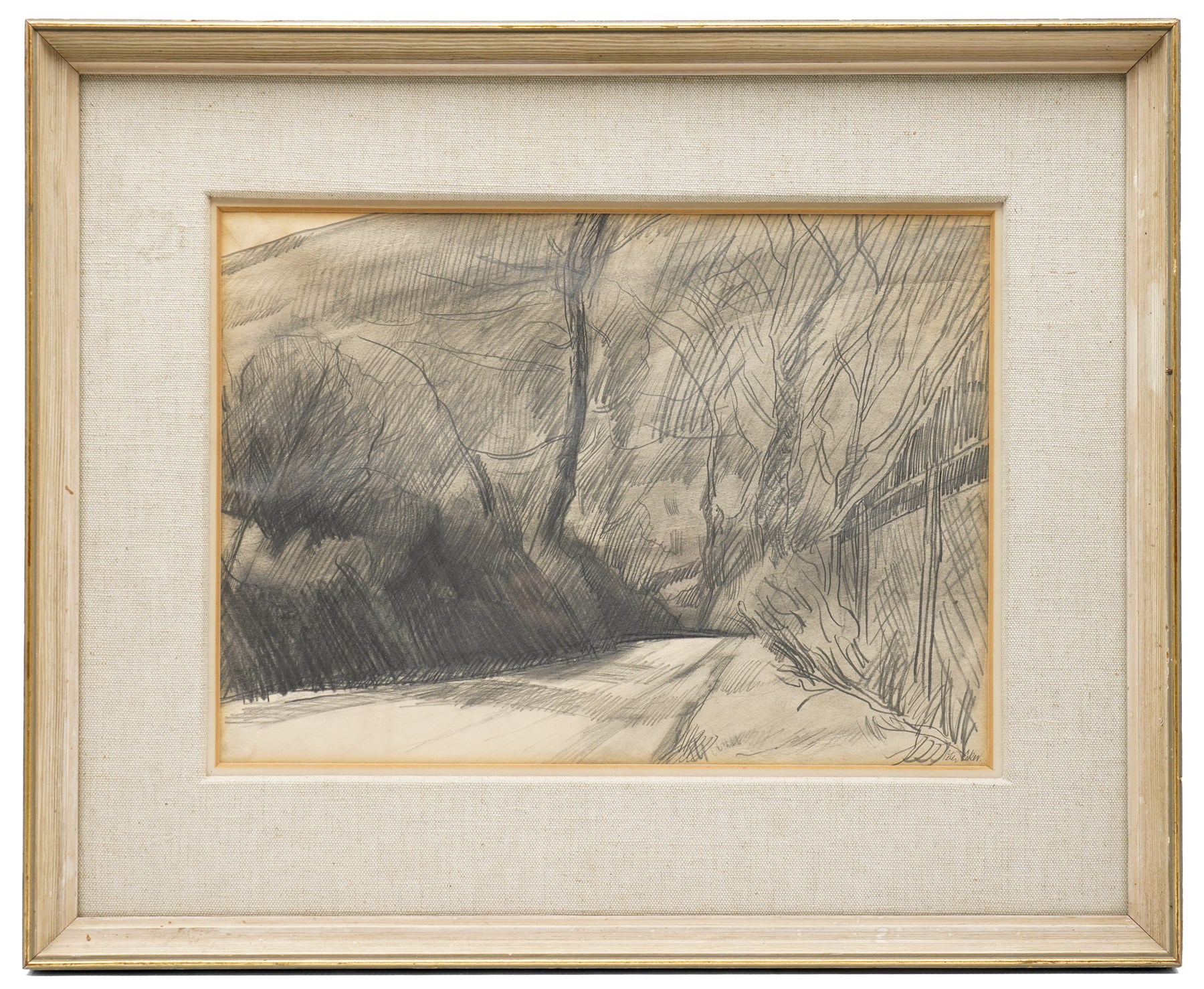 Peter Godfrey Coker RA (British 1926-2004): 'Near Cranham Hill' - Gloucestershire, graphite pencil drawing signed, titled on Thackeray Gallery label verso 26.5cm x 37cm