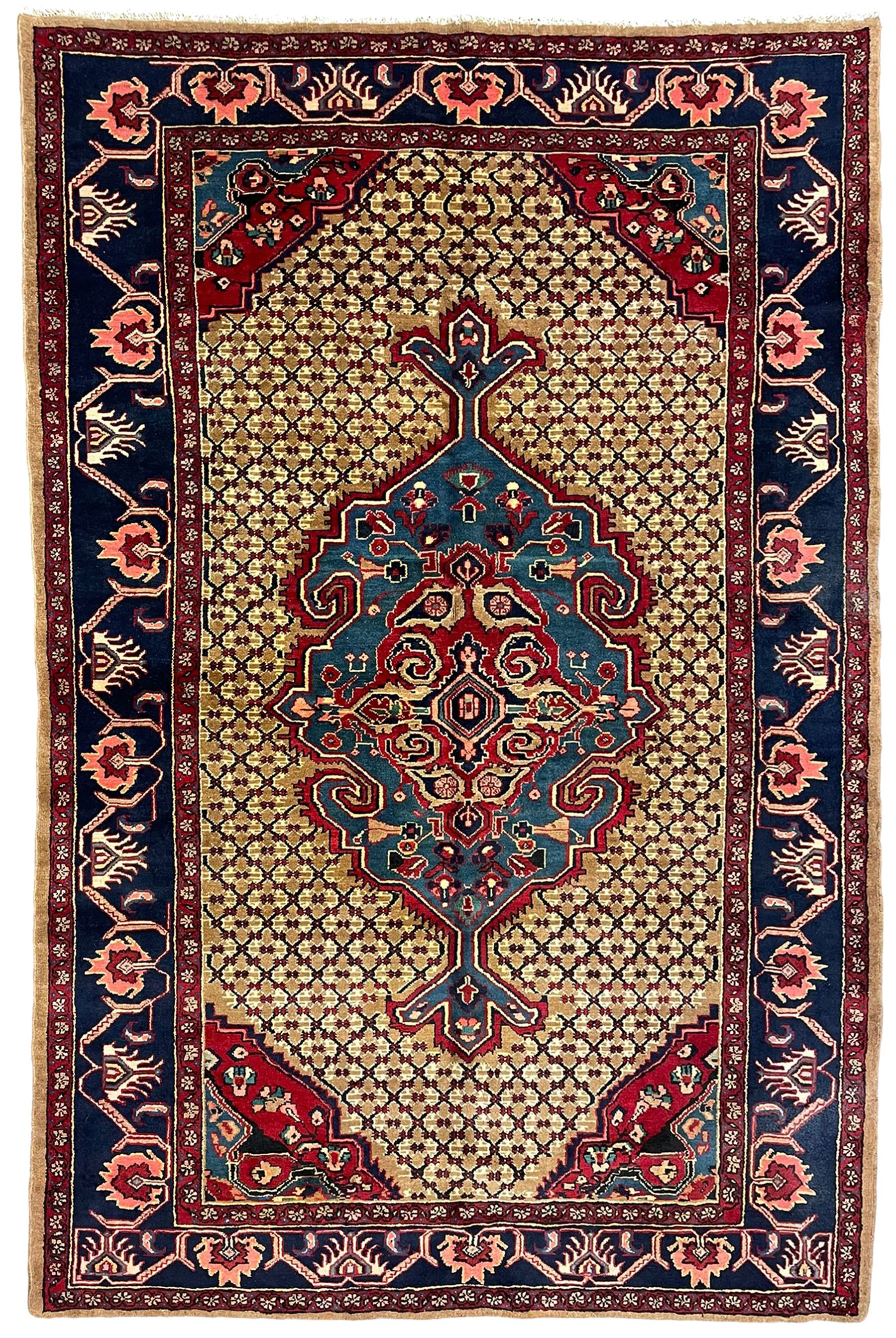 North West Persian Bidjar rug, large floral design shaped pole medallion on a brown field decorated with lattice pattern, the border decorated with trailing branch and stylised plant motifs