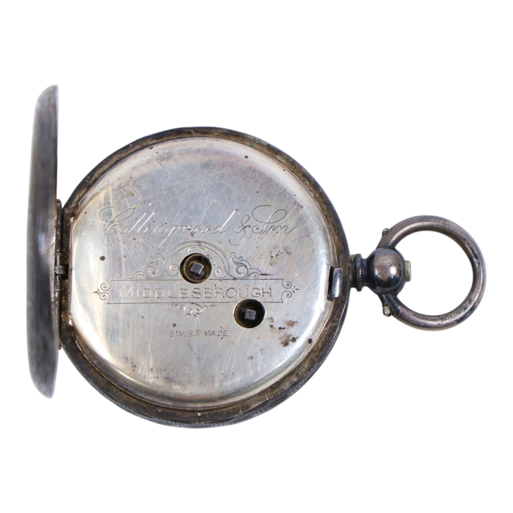 Continental silver fob watch stamped 935, together with Swiss Hofman clock, Seiko and rotary watch 