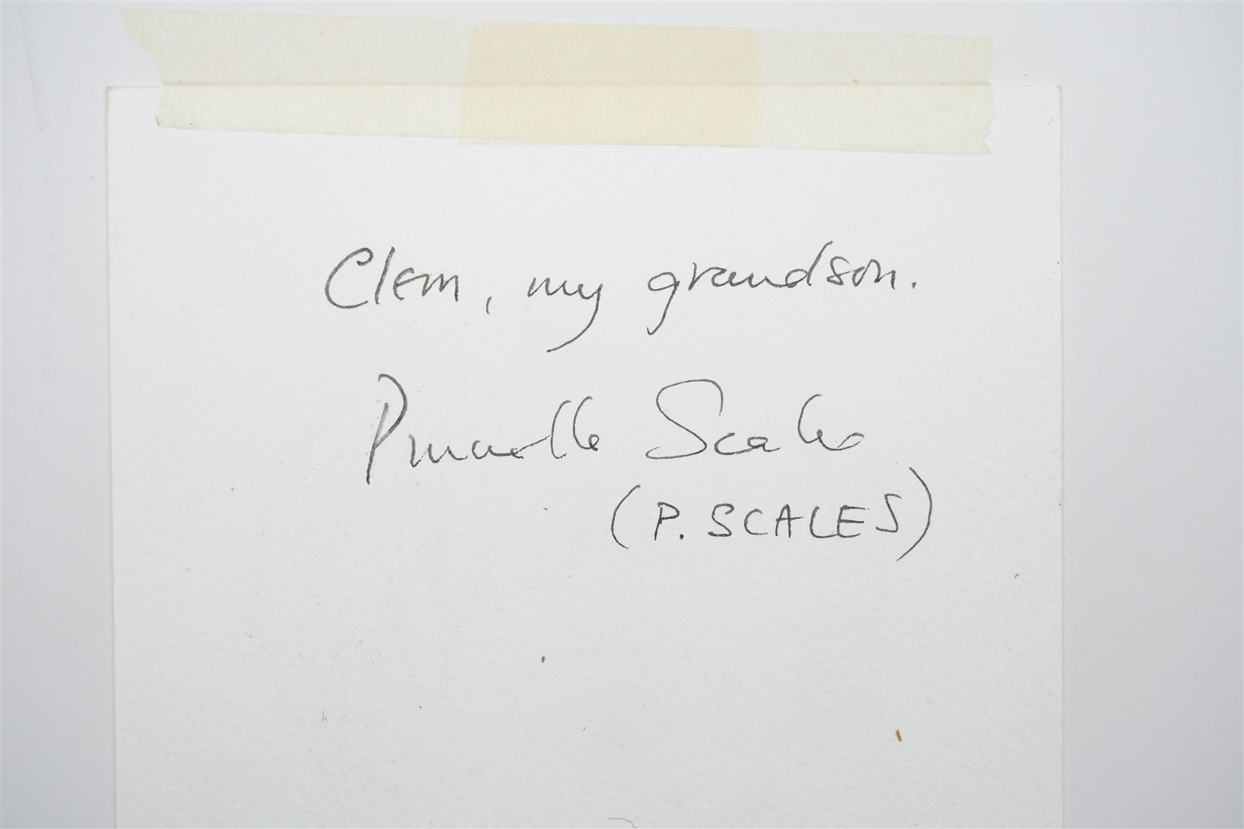 Prunella Scales (British 1932-2025): 'Clem - My Grandson', together with three further postcards by actors Timothy West, Valerie Rosser and Phillip Beck, mixed media variously titled and one dated July '07, mostly signed verso max 20.5cm x 14.5cm (5) (unframed)
Notes: Prunella Scales was a British actress best known for her role in Fawlty Towers. Scales was married to Timothy West, a prolific actor across stage and screen.