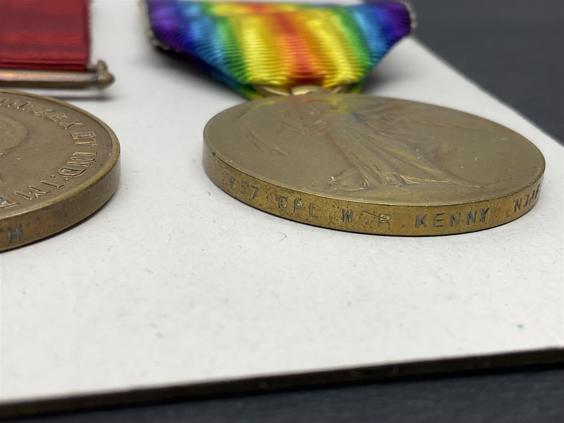 Representative display of five WWI Campaign Stars and Medals to different recipients comprising 1914 'Mons' Star to 13800 Gnr. R. Pexman R.F.A.; 1914-15 Star to TS822 F. Bage T.R. R.N.R.; British War Medal to 90461 Dvr. A.A. Cross R.A.; Mercantile Marine Medal to Patrick J. Magrath; and Victory Medal to 2657 Cpl. W.R. Kenny Norf. Yeo.; all with ribbons (5)