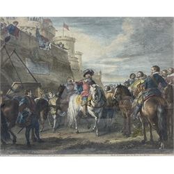 Nicolas-Henri Tardieu (French 1674-1749) after Charles Parrocel (French 1688-1752): 'Hull Summoned by the King 3rd April 1642', engraving with hand colouring pub. T & J Bowles 1728, 37cm x 45.5cm  