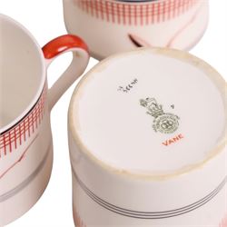 Royal Doulton Art Deco coffee service for six in Vane pattern, comprising coffee pot, milk jug, open saucier, coffee cans and saucers  