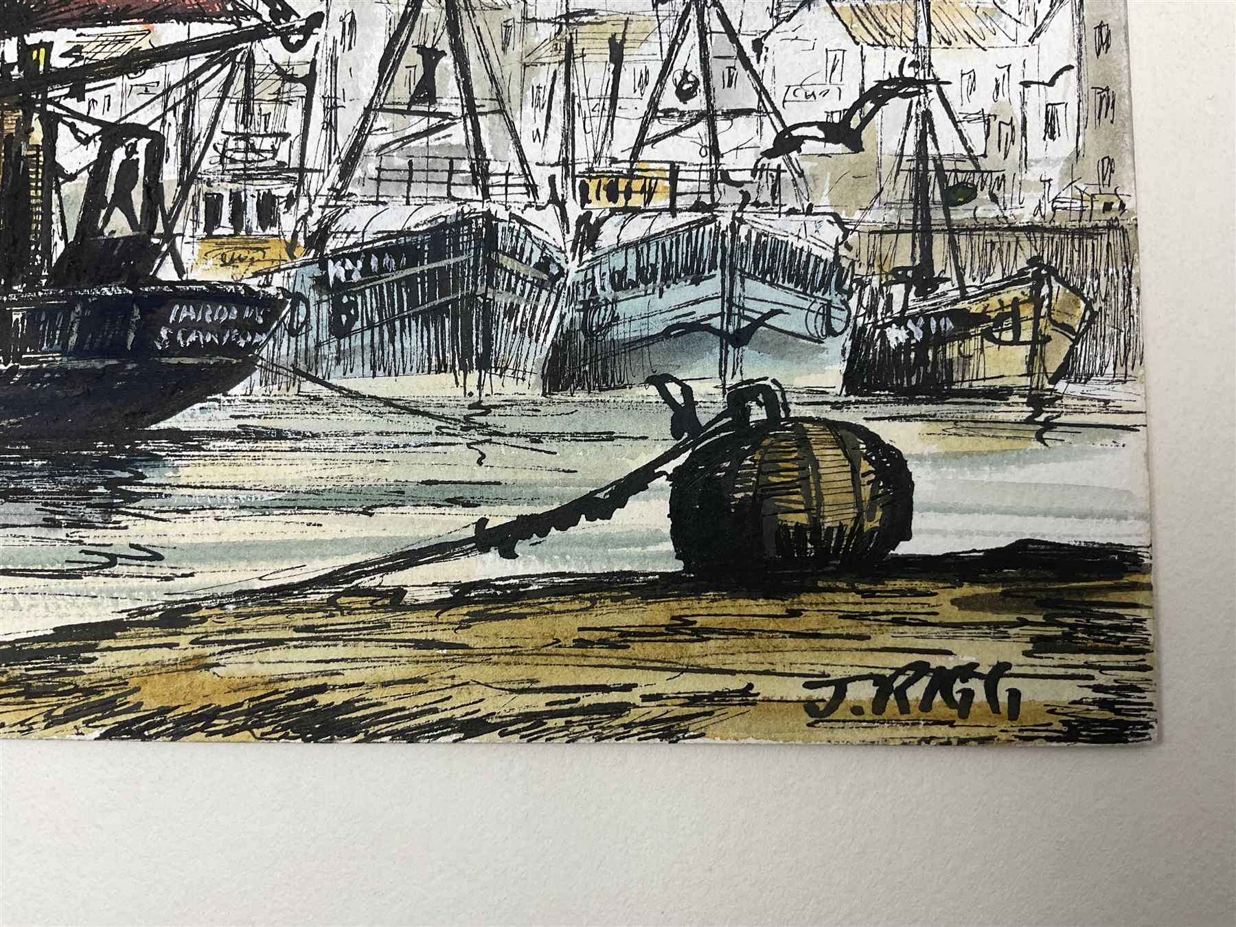 Jack Rigg (British 1927-2023): Whitby Fishing Boat by Lighthouse and a Ship Moored in Whitby Harbour, pair watercolours signed, dated verso 25cm x 34cm (2)