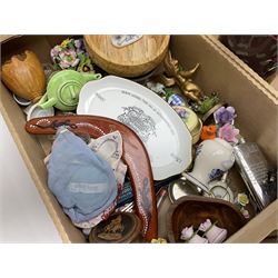 Five Goebel Hummel figures including Trumpet Boy, Max and Moritz and Soloist, Doulton Lambeth miniature tankard, Caithness Paisley Twist paperweight, Duchess Winchester tea and dinner wares and a collection of other ceramics and glassware, etc, in five boxes