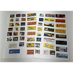 Hornby Dublo etc - large quantity of labels etc comprising headboards and train names including Mallard, Mancunian, Bristolian, Royal Scot, Flying Scotsman, Red Rose, White Rose, etc; destination boards for corridor coaches; station names; miniature posters; insulating tabs; lubricating oil etc; many in original packets.