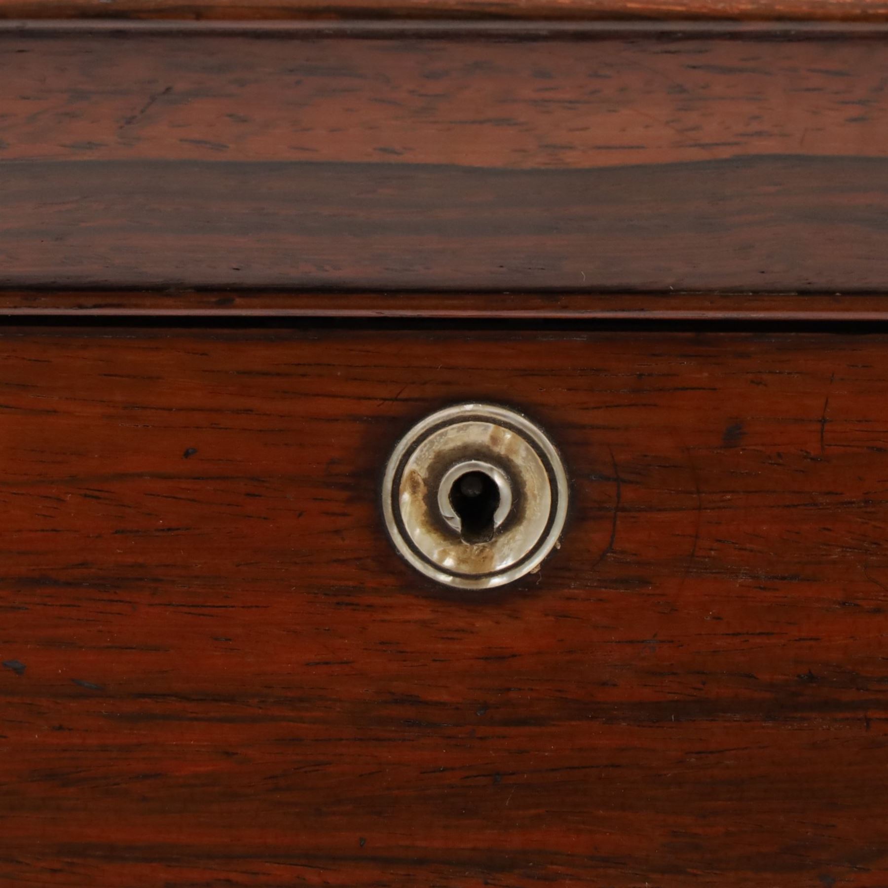 19th century tea caddy, of sarcophagus form, the lid opening to reveal fitted interior, together with red lacquered tea caddy, largest H22cm  